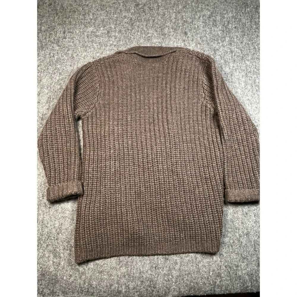 J. Crew Cardigan Hand Knit Wool Brown Fishermen Chunky Cable Knit Sweater‎ Large
